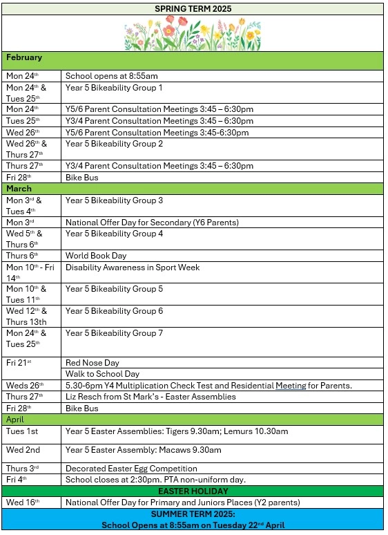 Calendar of Event Spr 2