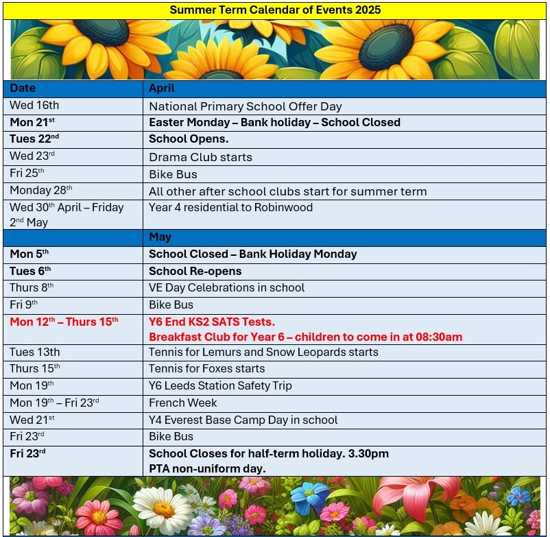 Calendar summer 1