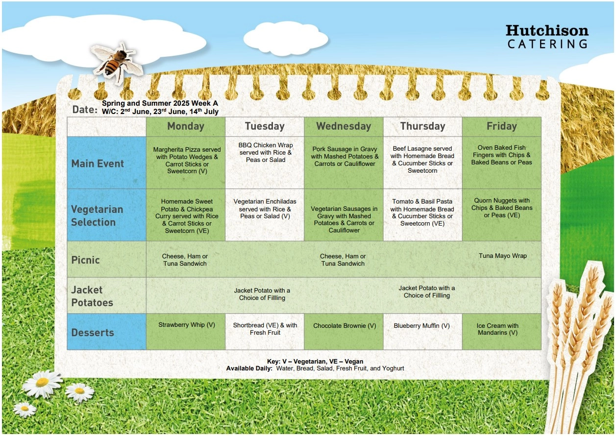 School Menu Summer 2025 Week A