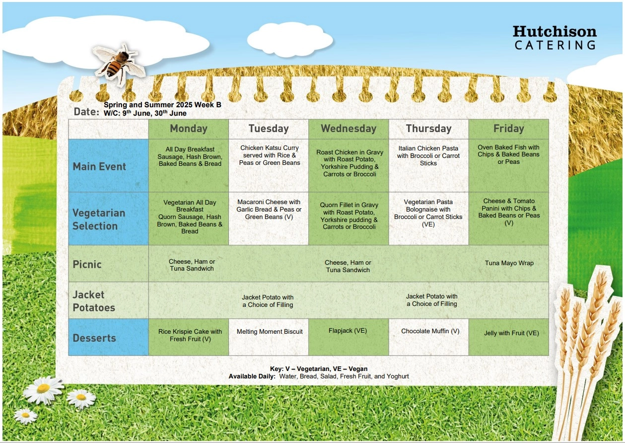 School Menu Summer 2025 Week B