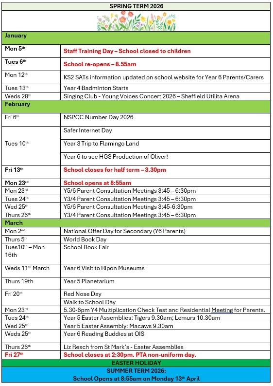Spring Calendar 2026