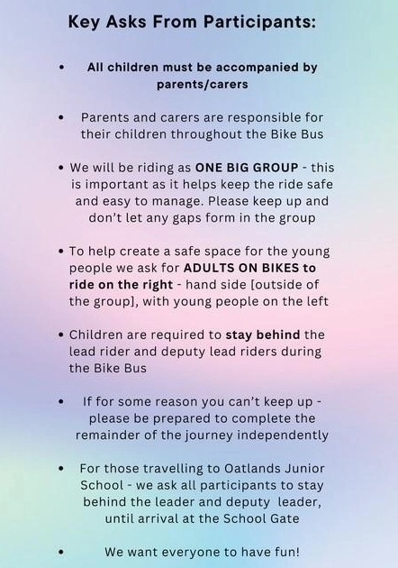 Oatlands Bike Bus key asks